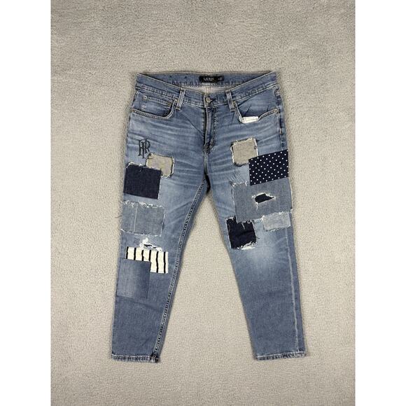 Lauren Ralph Lauren Jeans Women's 8P Patchwork Logo Black Label Distressed - Picture 1 of 13